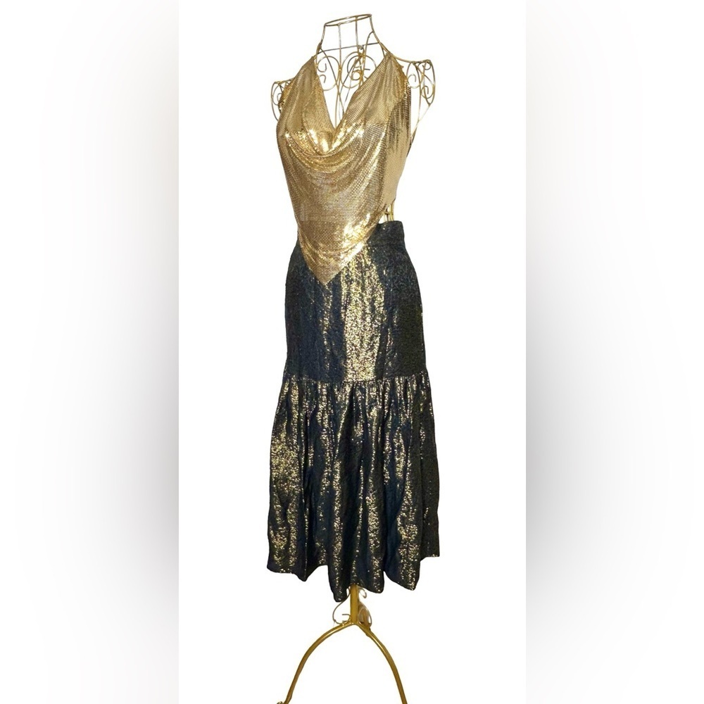 NWT Twelfth Street by Cynthia Vincent Metallic Skirt & Gold Top SET, Size Small